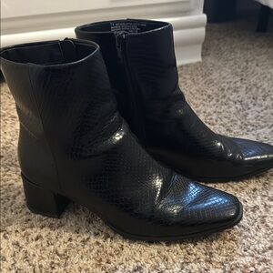 Black snake print ankle boots